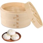 Panier vapeur - 2 tages - 18 cm - couvercle en forme de dme - bambou naturel sans bpa