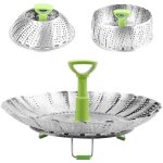 Panier vapeur pliable en acier inoxydable avec poigne extensible pour lgumes fruits(9 - 11 pouces) ...