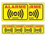 Panneau alarme maison - lot 6 adhsifs : dim. 150x100mm (x2) + dim. 75x50mm (x4) - anti uv - garantie ...