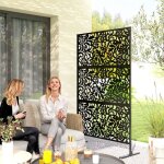 Panneau brise vue d�coratif ext�rieur claustra d�coratif jardin 3 panneaux � motif floral acier 122 x ...