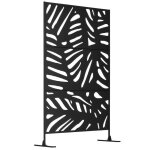 Panneau brise vue d�coratif ext�rieur noir � motif v�g�tal en m�tal - 122 x 45 x 198 cm