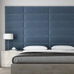 Panneau d�coratif mural t�te de lit capitonn�e 91 cm - simili cuir bleu paon