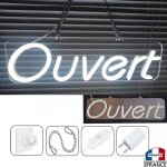 Panneau enseigne lumineuse n�on led verre acrylique � suspendre ouvert vitrine magasin boutique vitre ...
