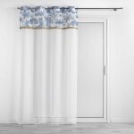 Voilage � ?illets 140 x 240 cm amazonia bleu ? voile sabl� imprim� floral avec frange en jute