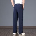 Pantalon coupe droite homme confort taille elastique extensiblebleu marine