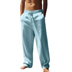 Pantalon hommecasual pantalon lin homme �t� l�ger avec poches ceinture �lastique et cordon de serrage ...