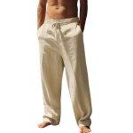 Pantalon hommepantalon lin homme �t� l�ger avec poches ceinture �lastique et cordon de serrage mode - ...
