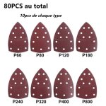 Papier abrasifs 11 trous lot de 80 triangle de poncage p60 / p80 / p120 / p180 / p240 / p320 / p400 / ...
