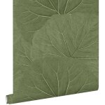 Papier peint grandes feuilles vert olive grisé - estahome - floral et végétal - chambre Papier peint grandes feuilles vert olive grisé - estahome - floral et végétal - chambre