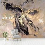 Papier peint intiss� 400x280 encre abstraite or noir 3d intiss� photo poster tableaux muraux salon chambre ...