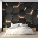Papier peint intiss� g�om�trique noir et orpapier peint panoramique hexagone alv�ol� pour salon chambre ...