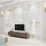 Papier peint moderne en marbre blanc avec lignes dor�es pour salon canap� chambre � coucher d�coration ...