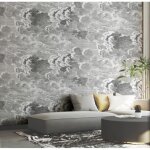 Papier peint mural 300 cm x 210 cm minimaliste noir et blanc nuage canap� tv fond mur salon chambre papier ...