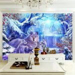 Papier peint mural poster gant 3d loup animal de scne de neige enfant chambre garcon fille ado dcoration ...