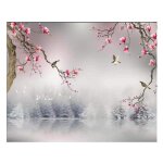 Papier peint panoramique 3dfleurs de cerisier gris rose - autocollant mural pour salon chambre � coucher ...
