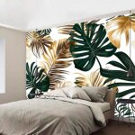 Papier peint panoramique feuilles de palmier papier peint feuilles tropicales poster trompe loeil mural ...