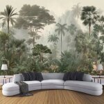 Papier peint panoramique vintage plantes for�t tropicale palmiers muraleposter et tableaux murauxpapier ...