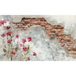 Papier peint photo murale intiss� (490) fleurs et briques - 300x223cm - tapisserie d?�cran affiche poster ...