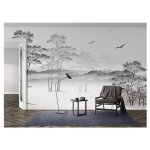 Papier peint soie panoramique esquisse noir et blanc 300 � 210cm 3d poster mural personnalis� abstrait ...