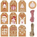 tiquettes de nol - vipith - 100 pices - papier kraft brun - ficelle rouge et blanche - dcorations ...