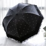 Parapluie femmes funmoon - noir dentelle protection uv impermable 3 plis