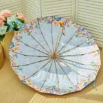 Parapluie funmoon femmes fleurs style japonais anti uv poigne en bois trois plis revtement argent ...