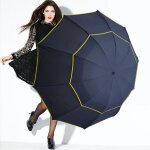 Parapluie funmoon pliant double couche femmes 130cm résistant au vent grand format noir Parapluie funmoon pliant double couche femmes 130cm résistant au vent grand format noir