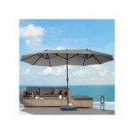 Parasol 460 x 270 cm double grand format ovale gris fonc� avec pied et manivelle pour jardin terrasse ...