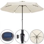 Kingsleeve parasol de jardin extrieur led solaire 330cm crme pare - soleil en aluminium avec manivelle ...