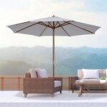 Parasol en bois de 300 cm parasol de jardin parasol de balcon bambou blanc cr�me