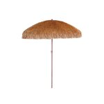 Parasol clair � franges en acier finition bois naturel - marron