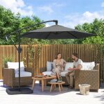 Parasol d�port� 3 m avec pied en croix et dalles lestage parasol de jardin ext�rieur avec manivelle gris ...