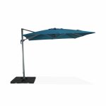 Parasol d�port� carr� 3x3m haut de gamme - falgos - bleu canard - parasol excentr� inclinable. rabattable ...