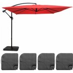 Parasol dport 3x3m et 4 dalles  remplir aluminium rouge - oviala