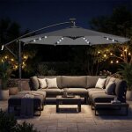 Parasol d�port� parasol de jardin led solaire 32 lampes led manivelle uv 50 + et housse de protection ...