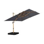 Parasol d�port� rectangulaire 3x4m effet bois + dalles � lester 50x50cm gris - wimereux + fixeo
