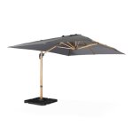 Parasol d�port� rectangulaire gris 3x4m. m�t effet bois + dalles � lester 50x50cm