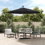 Parasol d�port� - vidaxl - 300 cm - led solaire - acier - noir