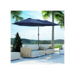 Parasol double ovale 460 x 270 x 240 cm bleu - grand toit avec manivelle structure acier robuste id�al ...