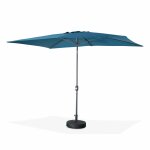 Parasol droit rectangulaire 2x3m - touquet bleu canard - m�t central en aluminium orientable et manivelle ...