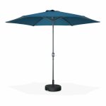 Parasol droit rond �300cm - touquet bleu canard - m�t central en aluminium orientable et manivelle douverture ...