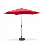 Parasol droit rond �300cm - touquet rouge - m�t central en aluminium orientable et manivelle douverture ...