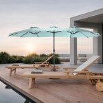 Parasol ext�rieur rectangulaire 45 m avec manivelle 12 baleines en acier vert clair ? sans pied