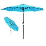 Parasol inclinable rond bleu turquoise Ø300 cm ? mât aluminium gris anthracite et toile déperlante Parasol inclinable rond bleu turquoise Ø300 cm ? mât aluminium gris anthracite et toile déperlante
