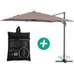 Parasol jardin d�port� alu sun 3 - carr� - 3 x 3 m - taupe + housse de protection