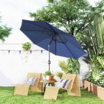 Parasol de jardin ext�rieur parasol droit inclinable � 3 m en m�tal rond polyester 180g / m� manivelle ...