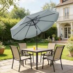 Parasol de jardin ext�rieur rond inclinable � 3 positions avec 8 baleines et volant ?265 x 235 cm bleu ...