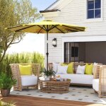 Parasol de jardin jaune inclinable avec manivelle m�t en aluminium