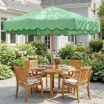 Parasol de jardin rond avec volants r�tro chic aspect bois protection solaire uv 230cm vert clair