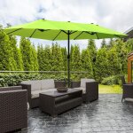 Parasol ovale de jardin 460 x 270 cm avec manivelle parasol double vert pour terrasse et jardin